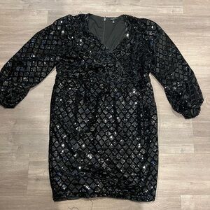 Torrid Black Sequin Wrap-Front Long Sleeve Dress